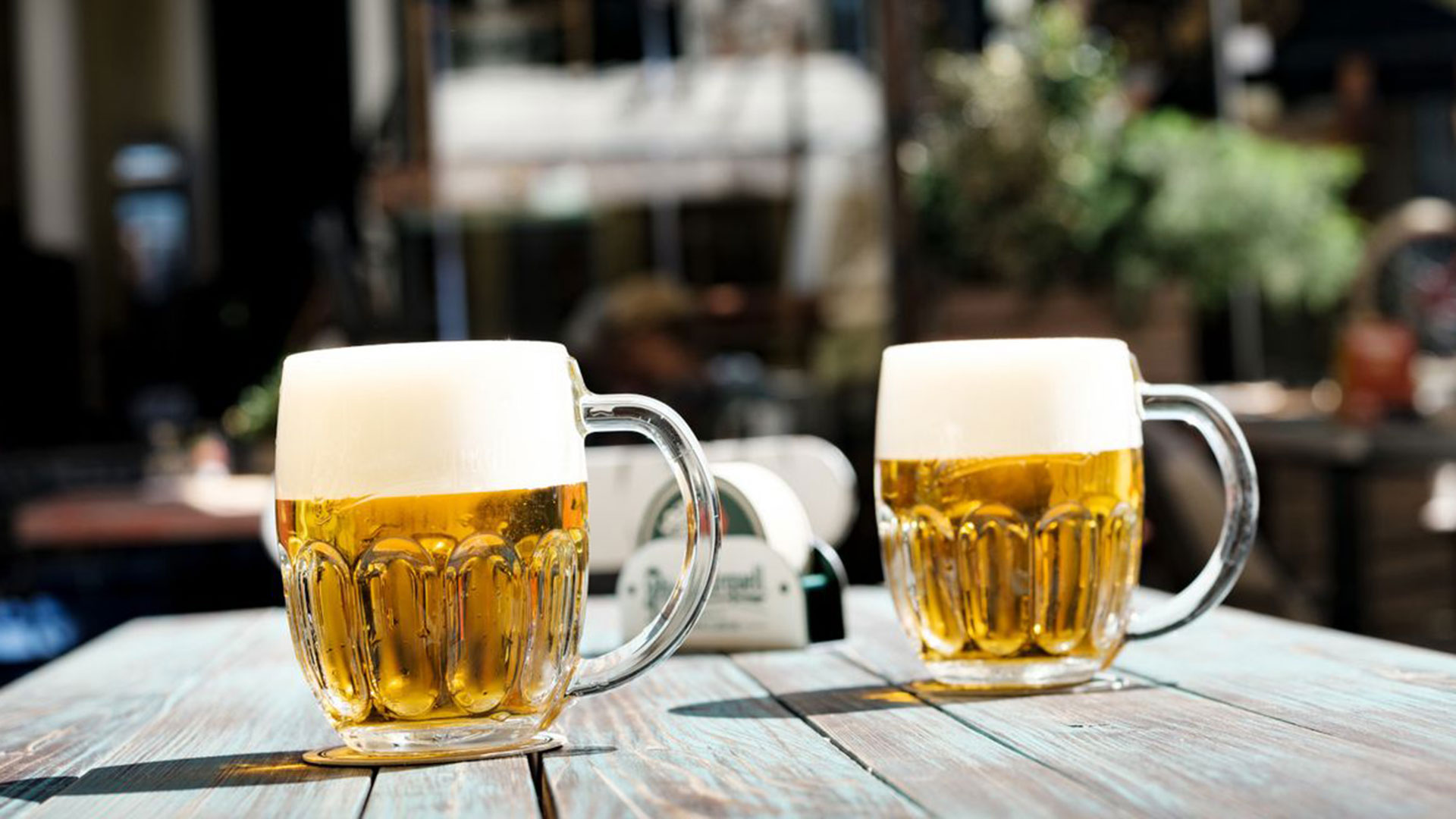 Zwei frisch gezapfte Biergläser bei Pilsner Urquell in Pilsen