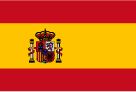 Flagge von Spanien mit horizontalen Streifen in Rot, Gelb und Rot sowie Staatswappen auf gelbem Streifen